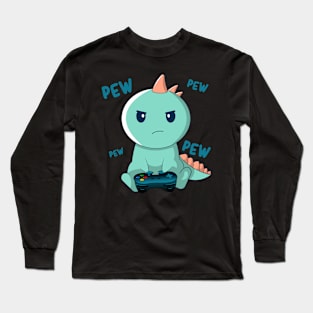 Cute Gamer Kawaii Dinosaur Geeky Dino Gaming Long Sleeve T-Shirt